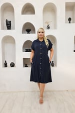 İKM BUTİK Viskon Kumaş  Kuşaklı Gömlek Elbise Koyu Kırmızı