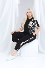 İKM BUTİK Viskon Kumaş Yanı Kuş Desen Kabri Eşofman Takımı
