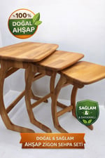 🌿 %100 Doğal Ahşap Zigon Sehpa Seti (3’lü)