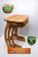 🌿 %100 Doğal Ahşap Zigon Sehpa Seti (3’lü)