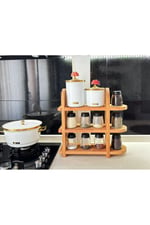 3 Katlı Ahşap Kahve & Fincan Standı | 18 mm Kayın Masif Tezgah Üstü Mutfak Düzenleyici 40×40×13 cm