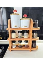 3 Katlı Ahşap Kahve & Fincan Standı | 18 mm Kayın Masif Tezgah Üstü Mutfak Düzenleyici 40×40×13 cm
