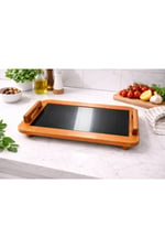 Ahşap Füme Aynalı Servis Tepsisi 48x29 cm – Modern Sunum Tepsisi