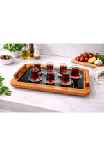 Ahşap Füme Aynalı Servis Tepsisi 48x29 cm – Modern Sunum Tepsisi