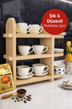 El Yapımı 3 Katlı MDF Fincan ve Tabak Rafı
