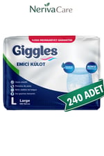 Giggles Emici Külot Hasta Bezi L Beden 240 Adet | En Düşük Birim MaliyetKülot Hasta Bezleri (Emici Külot)nerivacareGiggles Emici Külot Hasta Bezi L Beden 240 Adet | Large Boy Yüksek Emicilik
