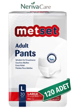 Metset Emici Külot Hasta Bezi L Beden 120 Adet | En Ekonomik PaketKülot Hasta Bezleri (Emici Külot)nerivacareMetset Emici Külot Hasta Bezi L Beden 120 Adet | Large Boy Orta Emicilik