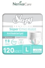 TENA Slip Maxi Bel Bantlı Hasta Bezi, Büyük Boy (L), 8 Damla, 24'lü 3 Paket 72 AdetBel Bantlı Hasta BezlerinerivacareTENA Slip Maxi (L), 8 damlalı ultra emiş kapasitesiyle güçlü koruma sunan bel bantlı yetişkin hasta bezidir. Ayarlanabilir yapışkan bantKülot Hasta Bezleri (Emici Külot)nerivacareSleepy Sensitive Antibakteriyel Emici Külot Large 30x4 120 Adet