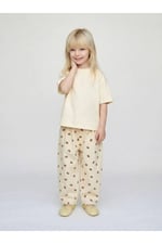 Çocuk Balon Krem Ayıcıklı Bear Desenli Unisex Jean Pantolon