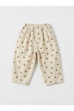 Çocuk Balon Krem Ayıcıklı Bear Desenli Unisex Jean Pantolon