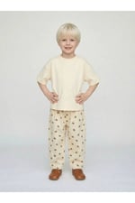 Çocuk Balon Krem Ayıcıklı Bear Desenli Unisex Jean Pantolon