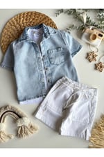 Erkek Çocuk Denim Gömlek Şort 2 li Takım