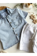 Erkek Çocuk Denim Gömlek Şort 2 li Takım