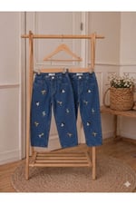 Erkek Çocuk Mavi Nakışlı Jean Pantolon