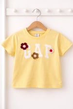 Kız Çocuk Sarı Çiçekli Nakışlı Kısa Kollu T-Shirt ve Şort Takım