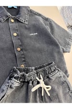 Unisex Antrasit Denim Şortlu Takım
