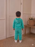 Unisex Çocuk Yeşil Kapüşonlu Fermuarlı Alt Üst Eşofman Takımı