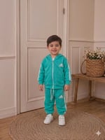 Unisex Çocuk Yeşil Kapüşonlu Fermuarlı Alt Üst Eşofman Takımı