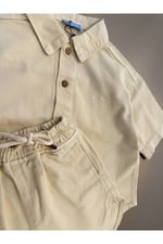 Unisex Krem Denim Şortlu Takım