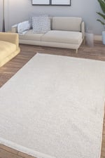 Beyaz Krem Şönil Kilim Salon Oturma Çocuk Odası Yolluk Dokuma Makine Halısı
