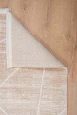 Modern Bej Akrilik Triko Halı Yün Tuşeli Geometrik Desenli Saçaklı Salon Oturma Yolluk Alya1001a