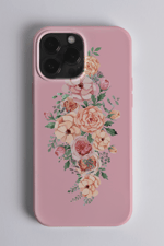 iPhone 13 Pro Çiçekler İçi Kadife Silikon Kılıf Pembe