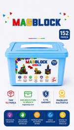 MagBlock 152 Parça Tamamı Mıknatıslı Yapı Blokları - Saklama Kutulu Oyuncak - 5 yıl Garanti - Eğitici Oyuncak