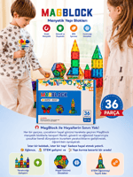 Magblock 36 Parça Manyetik Yapı Blokları - Tamamı Mıknatıslı - Destekleyici Set - Tüm modellerle uyumlu.
