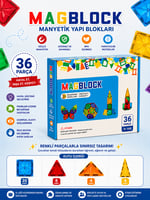 Magblock 36 Parça Manyetik Yapı Blokları - Tamamı Mıknatıslı - Destekleyici Set - Tüm modellerle uyumlu.