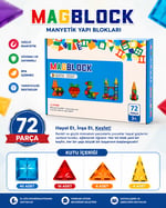 Magblock 72 Parça Manyetik Yapı Blokları - Tamamı Mıknatıslı - Destekleyici Set - Tüm modellerle uyumlu.