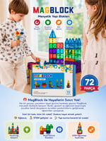 Magblock 72 Parça Manyetik Yapı Blokları - Tamamı Mıknatıslı - Destekleyici Set - Tüm modellerle uyumlu.
