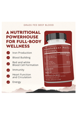 Ancestral Supplements Grass Fed Blood is Blood, Liver  Spleen Formula, 500mg Red  White Blood Cell Formation, Immune and Heart Health Support, 180 Capsul.Abd.