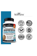 BioSchwartz Magnesium Bisglycinate 100% Chelate No-Laxative Effect - Maximum Absorption- Fully Reacted & Buffered for Energy Muscle Bone & Joint Support -180 Vegi Capsul.47.