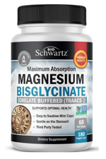 BioSchwartz Magnesium Bisglycinate 100% Chelate No-Laxative Effect - Maximum Absorption- Fully Reacted & Buffered for Energy Muscle Bone & Joint Support -180 Vegi Capsul.47.