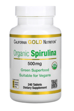 California Gold Nutrition  Organic Spirulina  USDA Organic  500mg  240 Tablet.Usa Menşei.33.