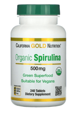 California Gold Nutrition  Organic Spirulina  USDA Organic  500mg  240 Tablet.Usa Menşei.33.