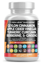 Clean Nutraceuticals Ceylon Cinnamon + Berberine Turmeric Apple Cider Vinegar Ginseng Bitter Melon Gymnema Milk Thistle Fenugreek 60 Capsul.