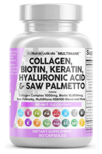 Clean Nutraceuticals Collagen 90 Capsul 1000mg Biotin 10000mcg Keratin Saw Palmetto Hyaluronic Acid - Nails Vitamins  DHT Blocker with Vitamin E Folic Acid Pumpkin Seed MSM.