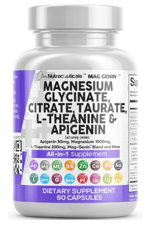 Clean Nutraceuticals Magnesium Glycinate Complex 60 Capsul 1000mg with L-Theanine 200mg Apigenin 50mg Citrate Taurate - 5-HTP GABA Passion Flower Lemon Balm L-Glycine Phosphatidylserine.