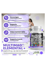 Clean Nutraceuticals  Magnezyum Complex Magne Glycinate Citrate Malate Oxide Taurate Aspartate Orotate  Mag Chloride, Zinc Copper  Vitamin C B1 B2 B6 B12 90 Capsul.
