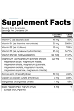 Clean Nutraceuticals  Magnezyum Complex Magne Glycinate Citrate Malate Oxide Taurate Aspartate Orotate  Mag Chloride, Zinc Copper  Vitamin C B1 B2 B6 B12 90 Capsul.