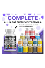 Clean Nutraceuticals  Magnezyum Complex Magne Glycinate Citrate Malate Oxide Taurate Aspartate Orotate  Mag Chloride, Zinc Copper  Vitamin C B1 B2 B6 B12 90 Capsul.