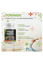 Clean Nutraceuticals Turmeric Moringa Ginger Boswellia Saffron  Ceylon Cinnamon, Tart Cherry, Quercetin Garlic Nettle Holy Basil 120 Capsul.
