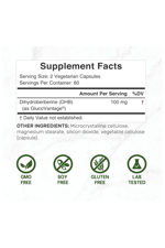 DEAL SUPLAMENT Dihydroberberine 100mg 120 Veg Capsul – 5X More Bioavailab Berberine HCL – GlucoVantage Formul.51.