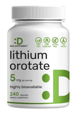 DEAL SUPLAMENT Lithium Orotate 5mg, 240 Capsules – Highly Bioavailable.