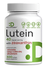 DEAL SUPLAMENT Lutein and Zeaxanthin 40mg Per Serving, 300 Softgels Plus Astaxanthin, Omega-3s,  Phospholipids Non-GMO.