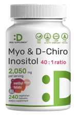 DEAL SUPLAMENT Myo-Inositol  D-Chiro Inositol  (40:1)  2,050mg  240 Veggie Capsules  with Folate, Vitamin D3  Vitex  Hormonal Balance.Abd Menşei.51.