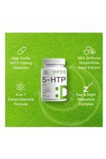 DEAL SUPPLEMENT 5-HTP 200mg  240 Capsul, 98% African Derived Griffonia Seed Extract  Plus Active L Theanine, L Tryptophan, GABA  Relaxation.Usa Menşei.49.