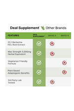 DEAL SUPPLEMENT Berberine Max  5000mg  240 Veggie Capsul – 97% Pure Berberine HCL – 25:1 Root Extract .ABD MENŞEİ.54.