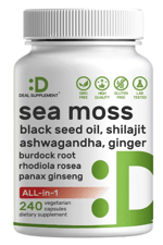 DEAL SUPPLEMENT Irish Sea Moss 7000mg  240 Veggie Capsul – 14 Superfood Complex – Shilajit, Black Seed Oil, Ginger.44.